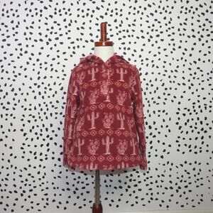 Wrangler Red Southwest Cactus Print Hooded Girls Fleece Pullover
